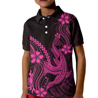 Pink Black Aloha Hawaii Kid Polo Shirt Polynesian Shark Tattoo With Plumeria LT14 Kid Pink - Polynesian Pride