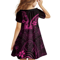 Pink Black Aloha Hawaii Kid Short Sleeve Dress Polynesian Shark Tattoo With Plumeria LT14 - Polynesian Pride
