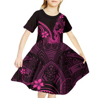 Pink Black Aloha Hawaii Kid Short Sleeve Dress Polynesian Shark Tattoo With Plumeria LT14 - Polynesian Pride