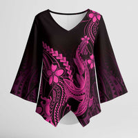 Pink Black Aloha Hawaii Kimono Sleeve Blouse - Polynesian Shark Tattoo With Plumeria LT14 Female Pink - Polynesian Pride