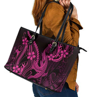 Pink Black Aloha Hawaii Leather Tote Bag Polynesian Shark Tattoo With Plumeria - Polynesian Pride