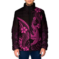 Pink Black Aloha Hawaii Padded Jacket Polynesian Shark Tattoo With Plumeria LT14 Men Pink - Polynesian Pride