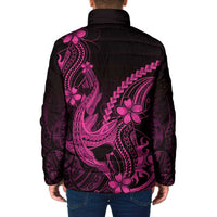 Pink Black Aloha Hawaii Padded Jacket Polynesian Shark Tattoo With Plumeria LT14 - Polynesian Pride
