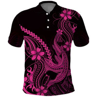 Pink Black Aloha Hawaii Polo Shirt Polynesian Shark Tattoo With Plumeria LT14 Pink - Polynesian Pride