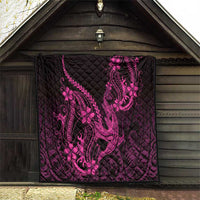 Pink Black Aloha Hawaii Quilt Polynesian Shark Tattoo With Plumeria - Polynesian Pride