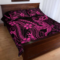 Pink Black Aloha Hawaii Quilt Bed Set Polynesian Shark Tattoo With Plumeria - Polynesian Pride
