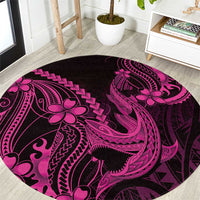 Pink Black Aloha Hawaii Round Carpet Polynesian Shark Tattoo With Plumeria - Polynesian Pride