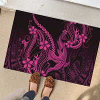 Pink Black Aloha Hawaii Rubber Doormat Polynesian Shark Tattoo With Plumeria LT14 - Polynesian Pride