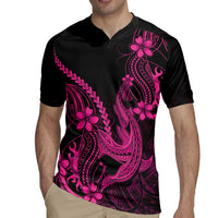 Pink Black Aloha Hawaii Rugby Jersey Polynesian Shark Tattoo With Plumeria - Polynesian Pride
