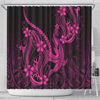 Pink Black Aloha Hawaii Shower Curtain Polynesian Shark Tattoo With Plumeria - Polynesian Pride