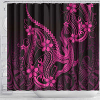 Pink Black Aloha Hawaii Shower Curtain Polynesian Shark Tattoo With Plumeria - Polynesian Pride