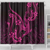 Pink Black Aloha Hawaii Shower Curtain Polynesian Shark Tattoo With Plumeria - Polynesian Pride