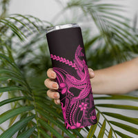 Pink Black Aloha Hawaii Skinny Tumbler Polynesian Shark Tattoo With Plumeria - Polynesian Pride