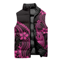 Pink Black Aloha Hawaii Sleeveless Puffer Jacket Polynesian Shark Tattoo With Plumeria LT14 - Polynesian Pride