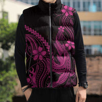 Pink Black Aloha Hawaii Sleeveless Puffer Jacket Polynesian Shark Tattoo With Plumeria LT14 - Polynesian Pride
