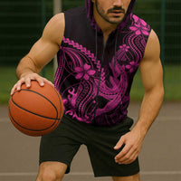 Pink Black Aloha Hawaii Sleeveless Zip Hoodie Polynesian Shark Tattoo With Plumeria LT14 - Polynesian Pride