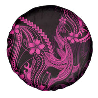 Pink Black Aloha Hawaii Spare Tire Cover Polynesian Shark Tattoo With Plumeria - Polynesian Pride