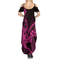 Pink Black Aloha Hawaii Summer Maxi Dress Polynesian Shark Tattoo With Plumeria - Polynesian Pride