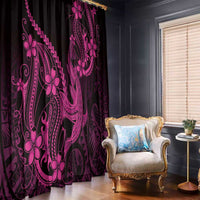 Pink Black Aloha Hawaii Window Curtain Polynesian Shark Tattoo With Plumeria - Polynesian Pride