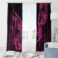 Pink Black Aloha Hawaii Window Curtain Polynesian Shark Tattoo With Plumeria - Polynesian Pride