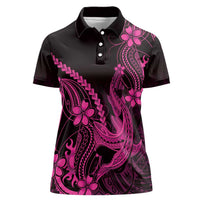 Pink Black Aloha Hawaii Women Polo Shirt Polynesian Shark Tattoo With Plumeria - Polynesian Pride