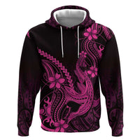 Pink Black Aloha Hawaii Zip Hoodie Polynesian Shark Tattoo With Plumeria LT14 Pullover Hoodie Pink - Polynesian Pride