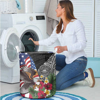 United States and American Samoa Laundry Basket USA Flag Eagle With Seal Tropical Flowers LT14 - Polynesian Pride