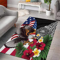 United States and American Samoa Area Rug USA Flag Eagle With Seal Tropical Flowers LT14 - Polynesian Pride