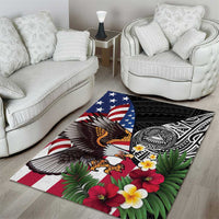 United States and American Samoa Area Rug USA Flag Eagle With Seal Tropical Flowers LT14 - Polynesian Pride
