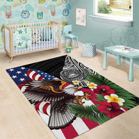 United States and American Samoa Area Rug USA Flag Eagle With Seal Tropical Flowers LT14 - Polynesian Pride