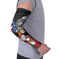 United States and American Samoa Arm Sleeves USA Flag Eagle With Seal Tropical Flowers LT14 - Polynesian Pride