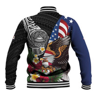 United States and American Samoa Baseball Jacket USA Flag Eagle With Seal Tropical Flowers LT14 - Polynesian Pride