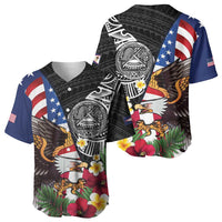 United States and American Samoa Baseball Jersey USA Flag Eagle With Seal Tropical Flowers LT14 - Polynesian Pride