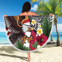 United States and American Samoa Beach Blanket USA Flag Eagle With Seal Tropical Flowers LT14 - Polynesian Pride