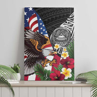 United States and American Samoa Canvas Wall Art USA Flag Eagle With Seal Tropical Flowers LT14 - Polynesian Pride