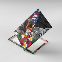 United States and American Samoa Canvas Wall Art USA Flag Eagle With Seal Tropical Flowers LT14 With Frame Black - Polynesian Pride