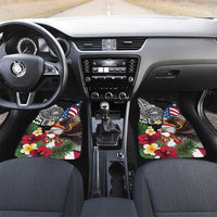 United States and American Samoa Car Mats USA Flag Eagle With Seal Tropical Flowers LT14 Set 2pcs - Front Black - Polynesian Pride