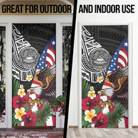 United States and American Samoa Door Cover USA Flag Eagle With Seal Tropical Flowers LT14 - Polynesian Pride