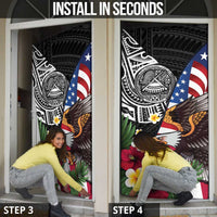 United States and American Samoa Door Cover USA Flag Eagle With Seal Tropical Flowers LT14 - Polynesian Pride