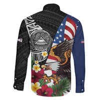 United States and American Samoa Family Matching Mermaid Dress and Hawaiian Shirt USA Flag Eagle With Seal Tropical Flowers