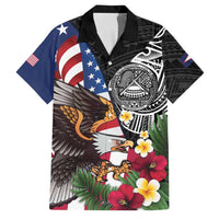United States and American Samoa Family Matching Summer Maxi Dress and Hawaiian Shirt USA Flag Eagle With Seal Tropical Flowers