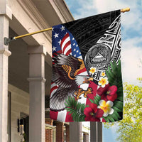 United States and American Samoa Garden Flag USA Flag Eagle With Seal Tropical Flowers LT14 House Flag Black - Polynesian Pride