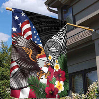 United States and American Samoa Garden Flag USA Flag Eagle With Seal Tropical Flowers LT14 - Polynesian Pride