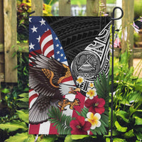 United States and American Samoa Garden Flag USA Flag Eagle With Seal Tropical Flowers LT14 Garden Flag Black - Polynesian Pride