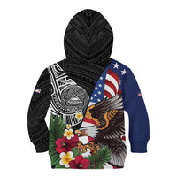 United States and American Samoa Kid Hoodie USA Flag Eagle With Seal Tropical Flowers LT14 - Polynesian Pride