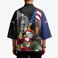 United States and American Samoa Kimono USA Flag Eagle With Seal Tropical Flowers LT14 - Polynesian Pride