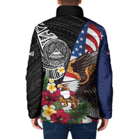 United States and American Samoa Padded Jacket USA Flag Eagle With Seal Tropical Flowers LT14 - Polynesian Pride