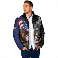 United States and American Samoa Padded Jacket USA Flag Eagle With Seal Tropical Flowers LT14 - Polynesian Pride