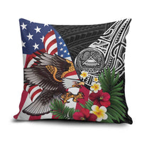 United States and American Samoa Pillow Cover USA Flag Eagle With Seal Tropical Flowers LT14 Black - Polynesian Pride