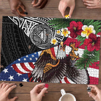United States and American Samoa Puzzle USA Flag Eagle With Seal Tropical Flowers LT14 - Polynesian Pride